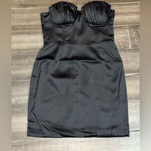 Naked Wardrobe The Statement Fitted Bustier Strapless Black Satin Dress Small